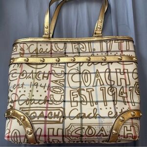 Coach Multicolor Signature Tote with Gold Accents